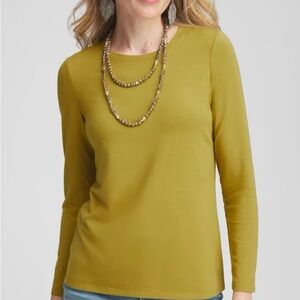 CHICO’S Touch Of Cool Long-Sleeve Tee in yellow/chartreuse Color, Size 1